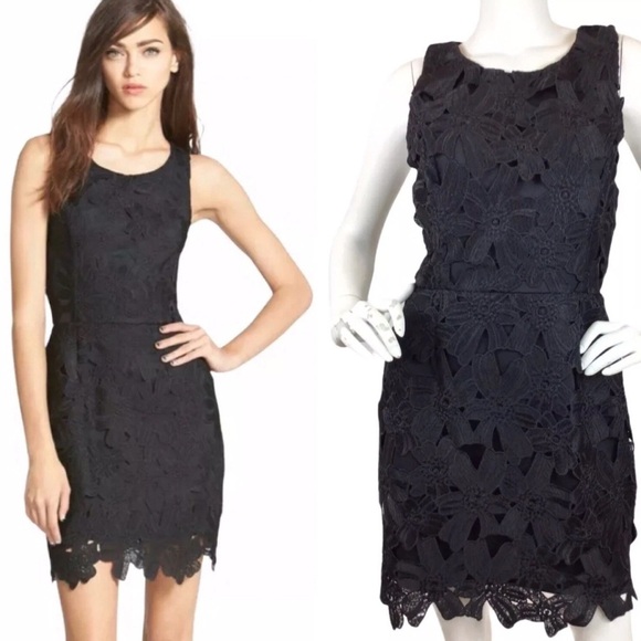 ASTR The Label Textured Crochet Lace Floral Sheath Dress Sleeveless Black Sz S - Picture 1 of 12